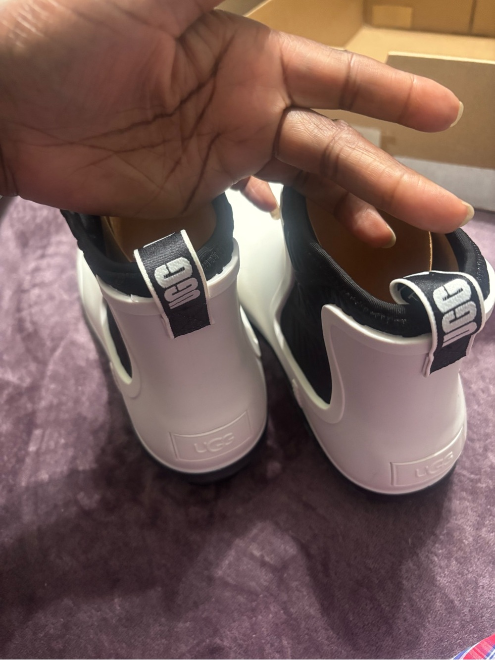 UGG White and Black Women's Short Rain Boots - Picture 6 of 10